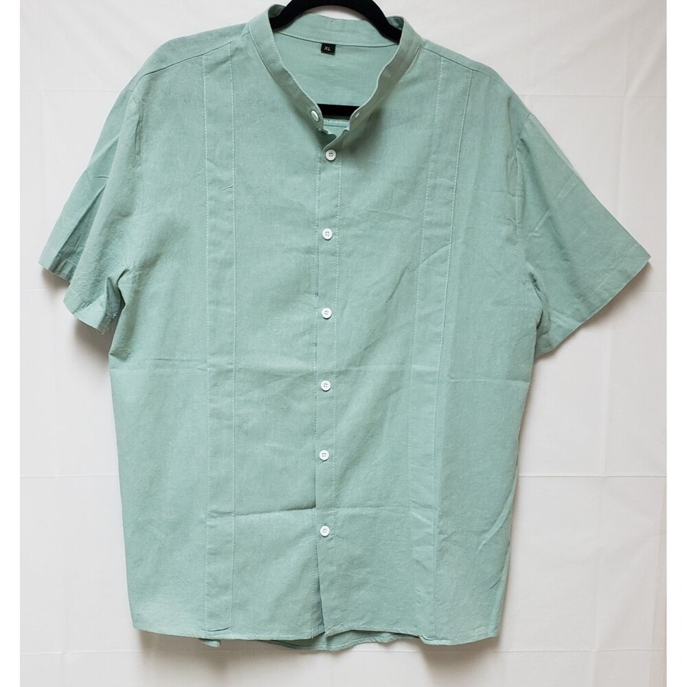Cotton Men's  Linen Summer Short Sleeve Sage Button Down Shirt Unbranded XL NWOT